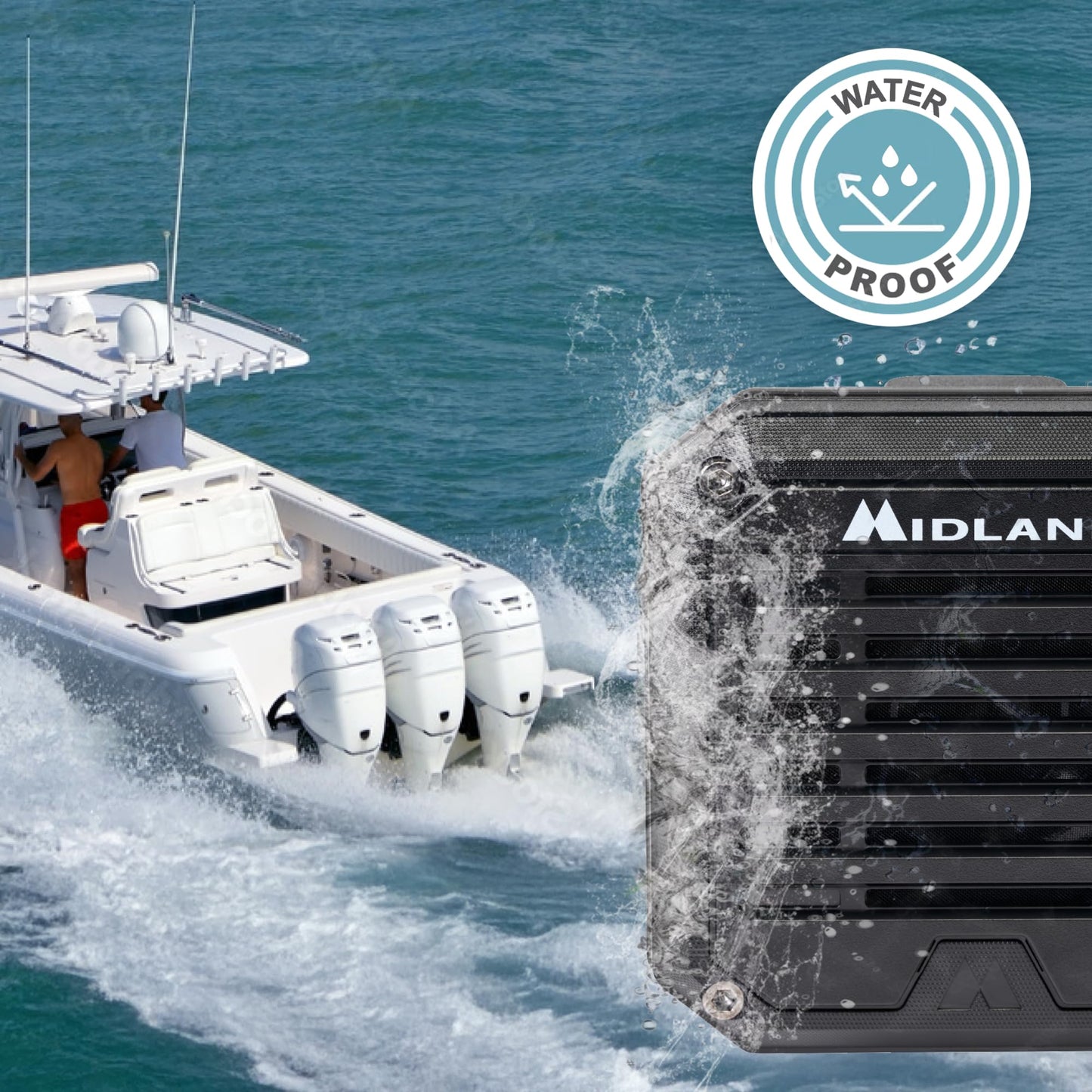 Midland - Altavoz externo amplificado de alta resistencia SPK200 de 20W - Cancelación de ruido AI de 180 grados, base giratoria para radios CB y MXT, sistema de sonido de 8 ohmios, conector de audio