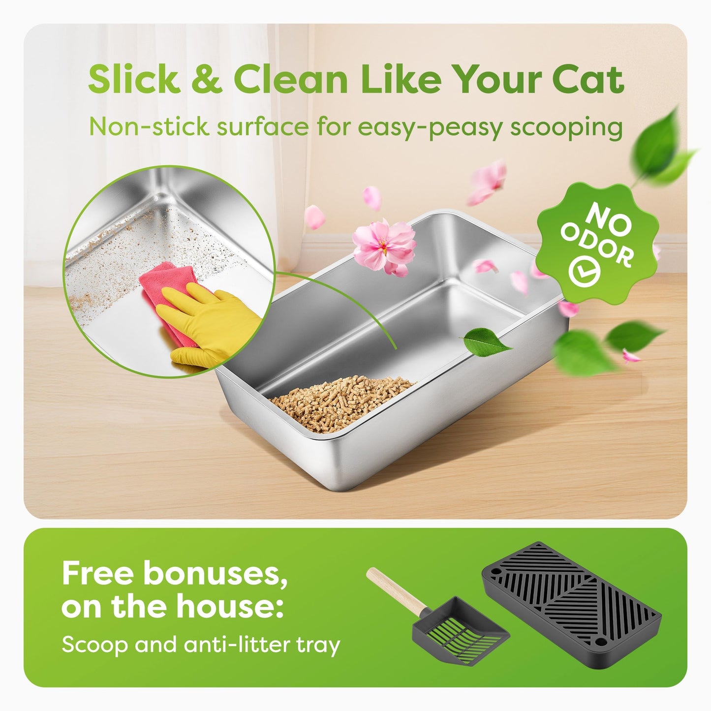 Caja de arena para gatos de acero inoxidable, extragrande
