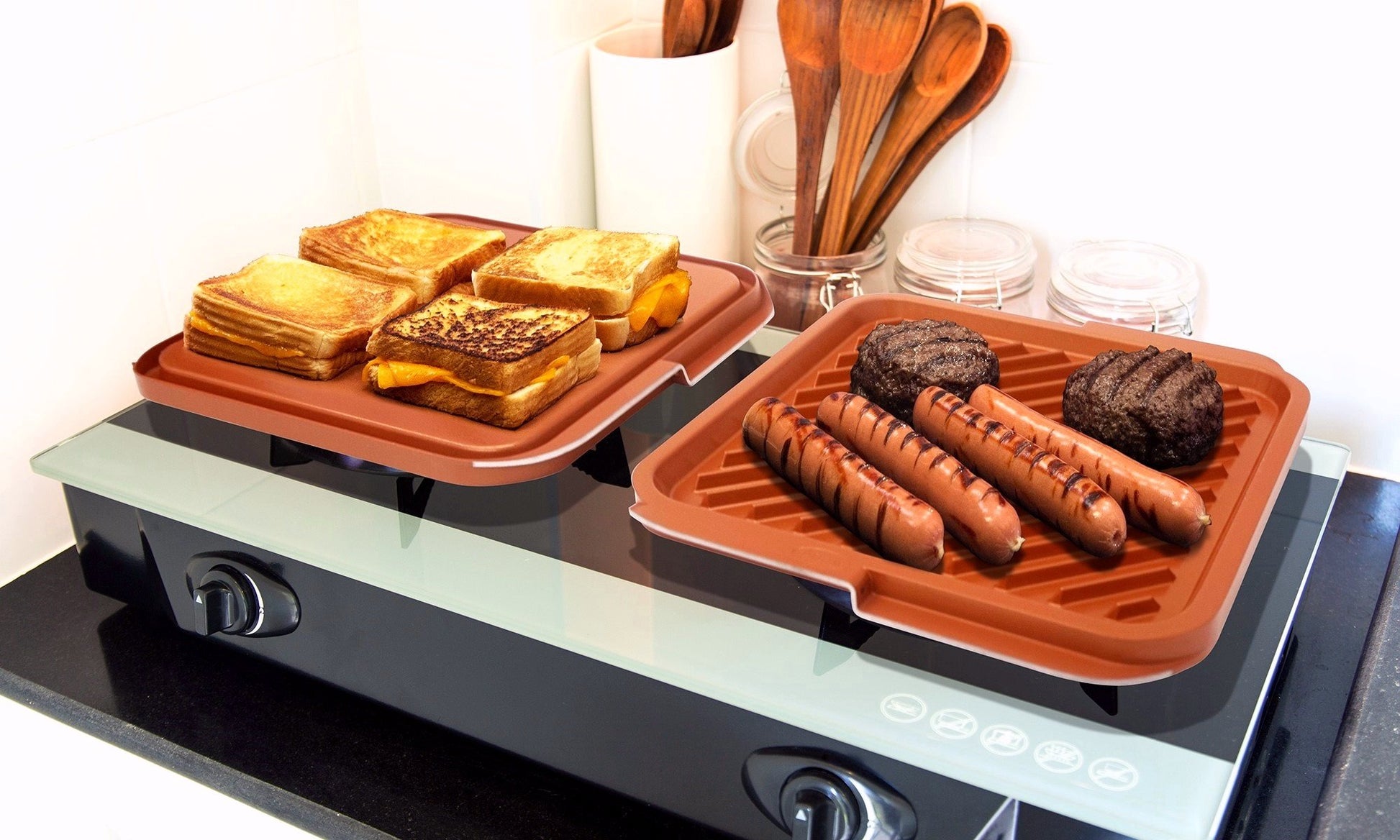 Gotham Steel Esta clásica sartén antiadherente para parrilla doble, reversible café con revestimiento Ti-Cerama, perfecta para barbacoas y más, como se ve en la televisión, lARGE