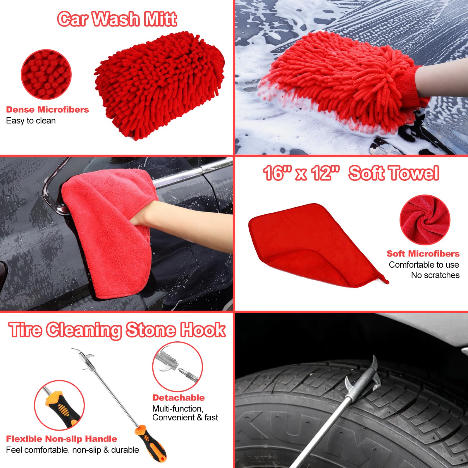 Kit de Cepillos Nikcosmk Multicolor para Ruedas y Neumáticos de Coche, Flexibles y Duraderos
