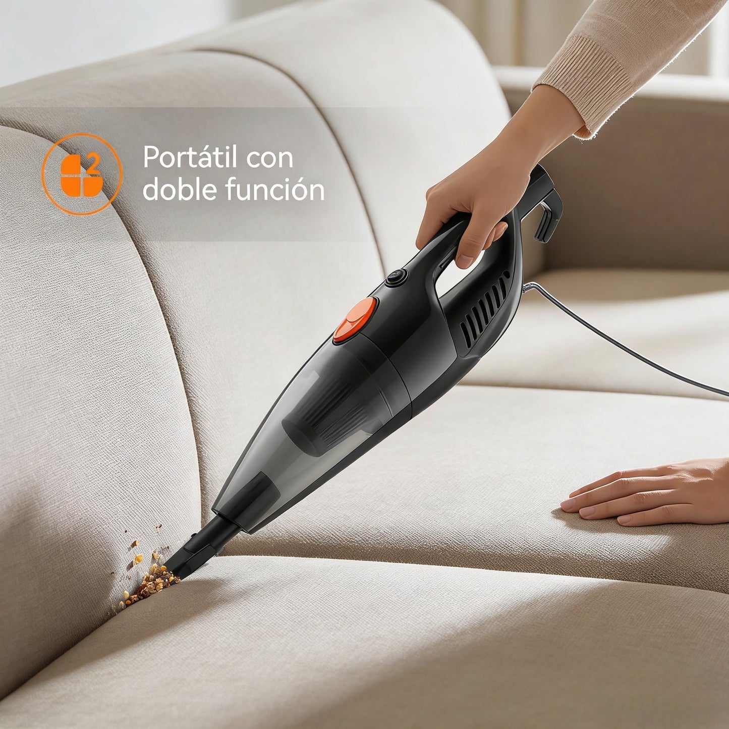 CISSSEE Aspiradora de Mano 2 en 1, Aspiradora Vertical 16kPa, para Hogar y Auto Alta Succión Pelo de Mascotas Cualquier Piso Ligera Aspiradora de Mano con Cable de 5 M
