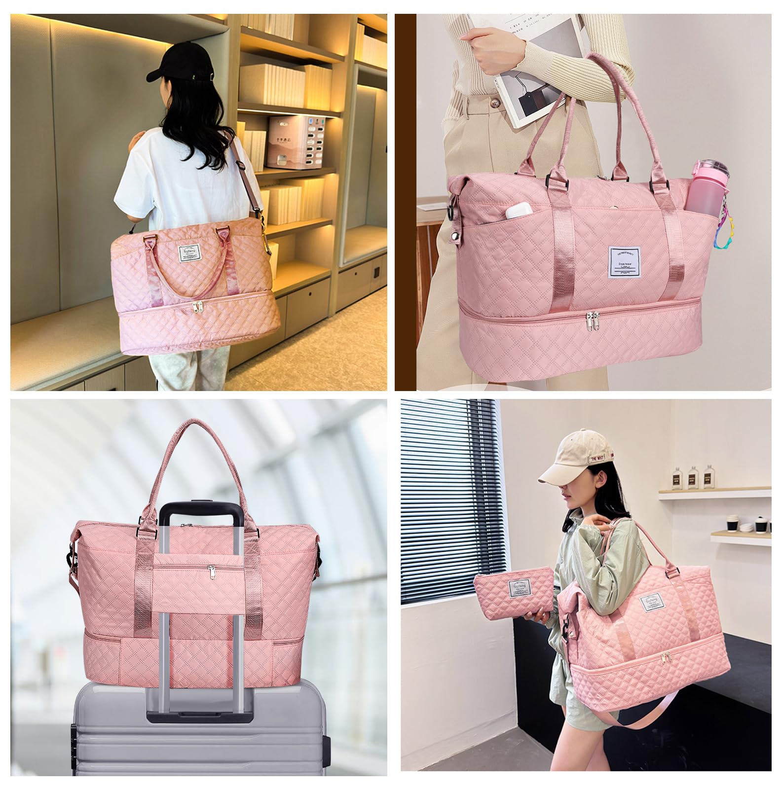 Bolsa de Deporte, Bolsa de Viaje Con Compartimento Para Zapatos y Neceser, Compartimentos Húmedo y Seco, Gran Capacidad, Resistente al Agua (rosa)