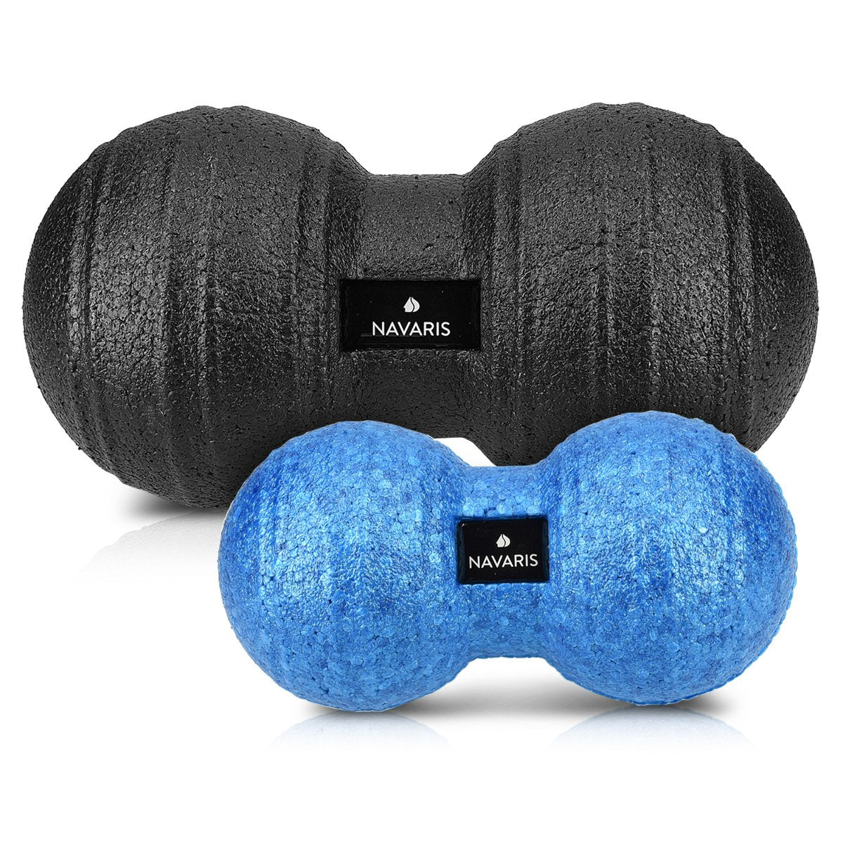 Bolas de Masaje Navaris Negro y Azul en Forma de Cacahuete para Liberación Miofascial