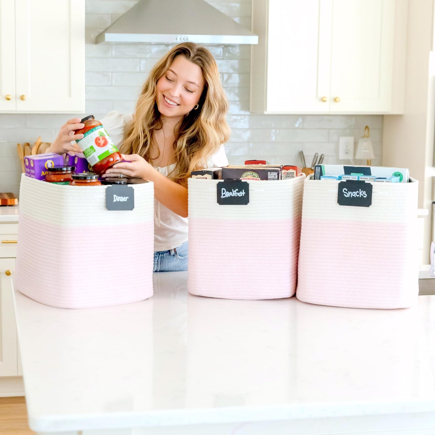 NaturalCozy - Cestas de almacenamiento de cubeta Kallax (blanco roto y rosa mixto)