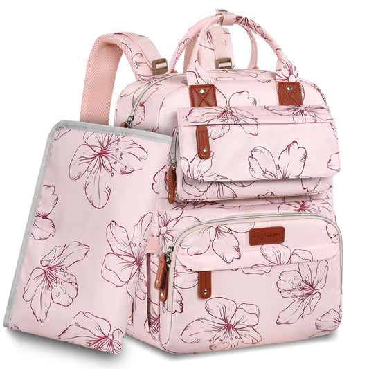 Mochila de Pañales Floral para Bebé con Cambiador Portátil y Bolsillos Aislados para Mamás y Papás