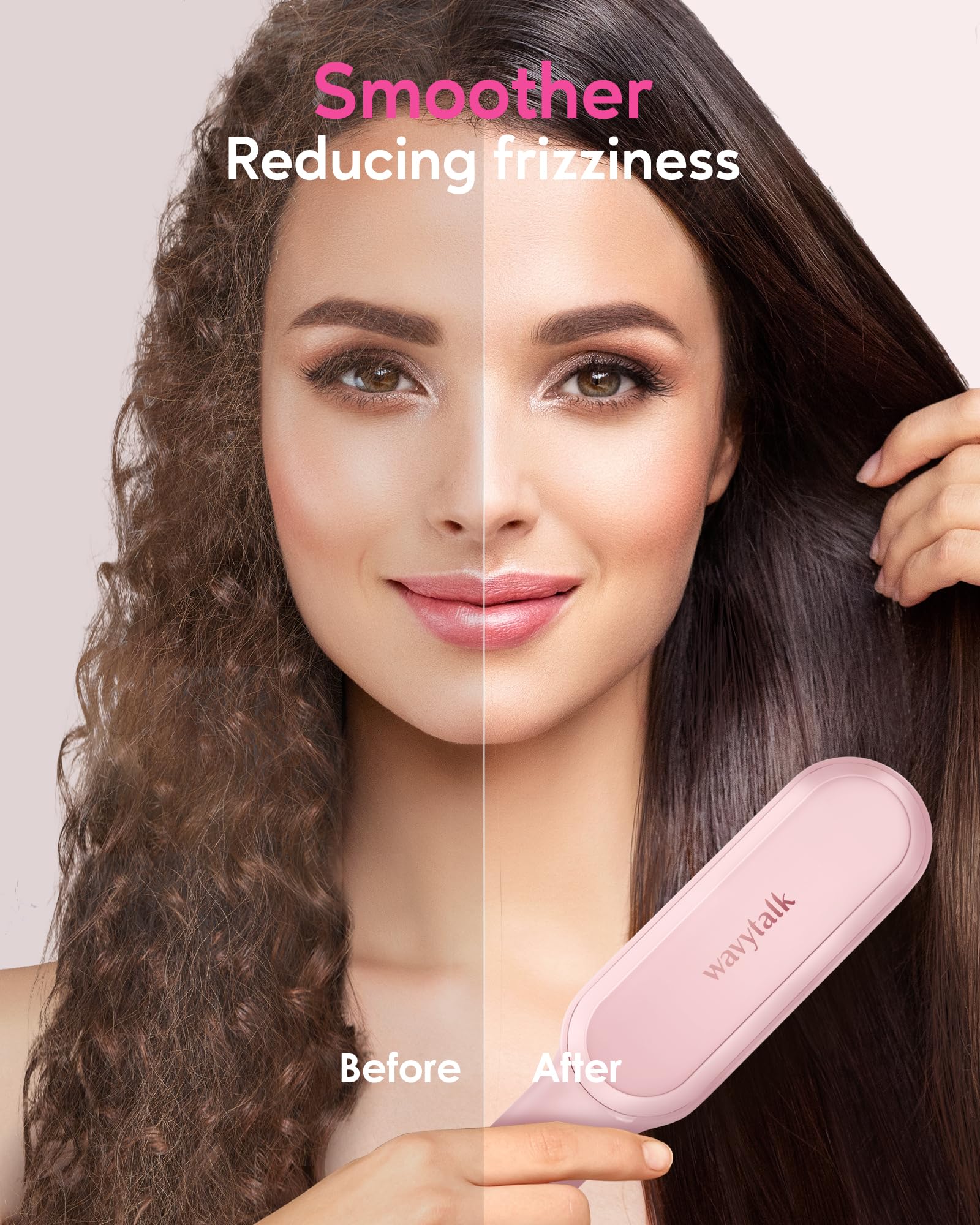 Wavytalk Cepillo alisador de pelo, cepillo iónico para alisar el cabello con 6 ajustes de temperatura, peine alisador de cerámica anticaldo, calentamiento rápido para salón en casa, rosa de