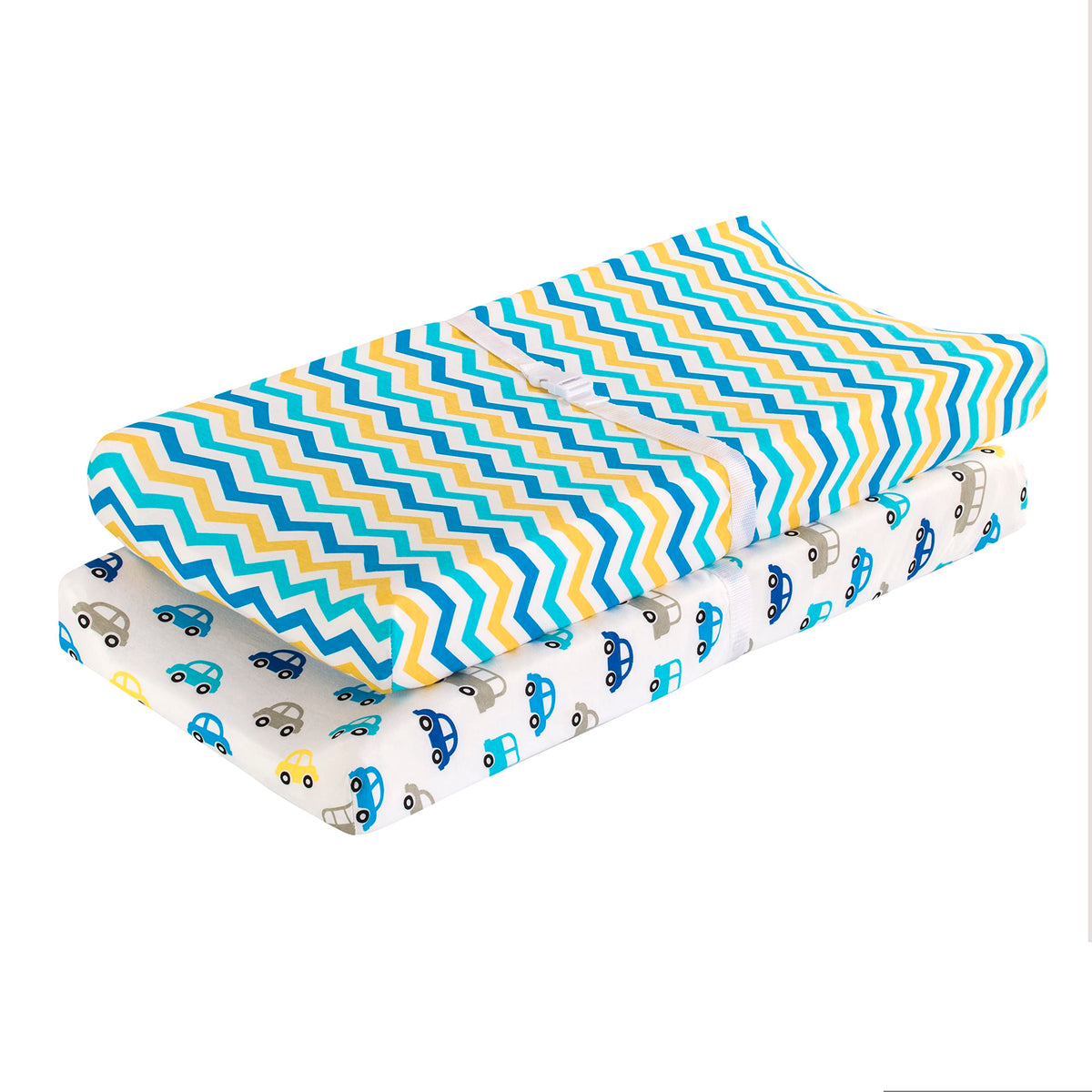 EVERYDAY KIDS - Paquete de 2 fundas para cambiador de bebé para bebé niño, se adapta a la mayoría de los cambiadores de mesa; punto de punto 100% algodón, transpirable, suave cambiador de mesa, coches