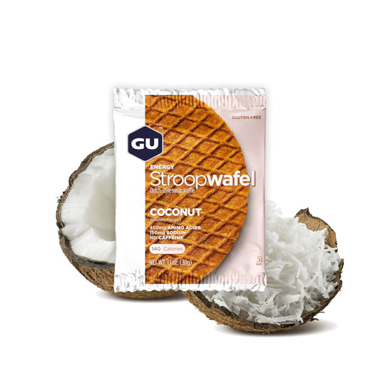 GU Energy Stroopwafel, Waffle de Nutrición Deportiva, Coco sin gluten, 16 Piezas