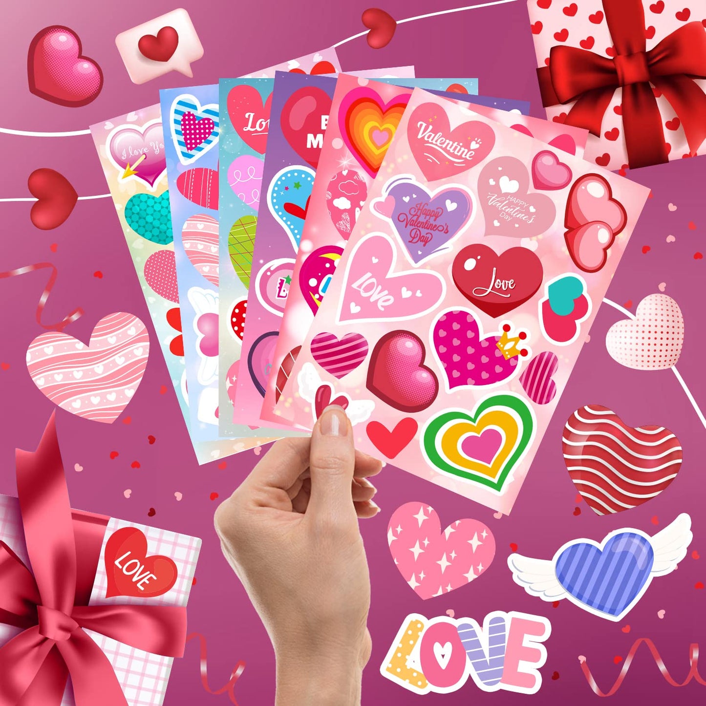 36 hojas de calcomanías para el día de San Valentín, calcomanías de corazón de San Valentín, calcomanías de amor para niños, tarjetas de manualidades, álbumes de recortes, regalos de fiesta, bodas, aniversarios