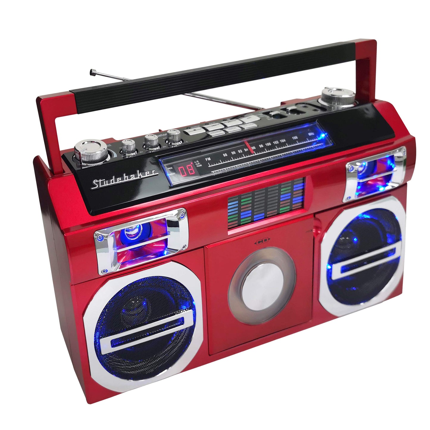 Boombox Bluetooth Retro Studebaker Rojo con Radio FM y Reproductor de CD