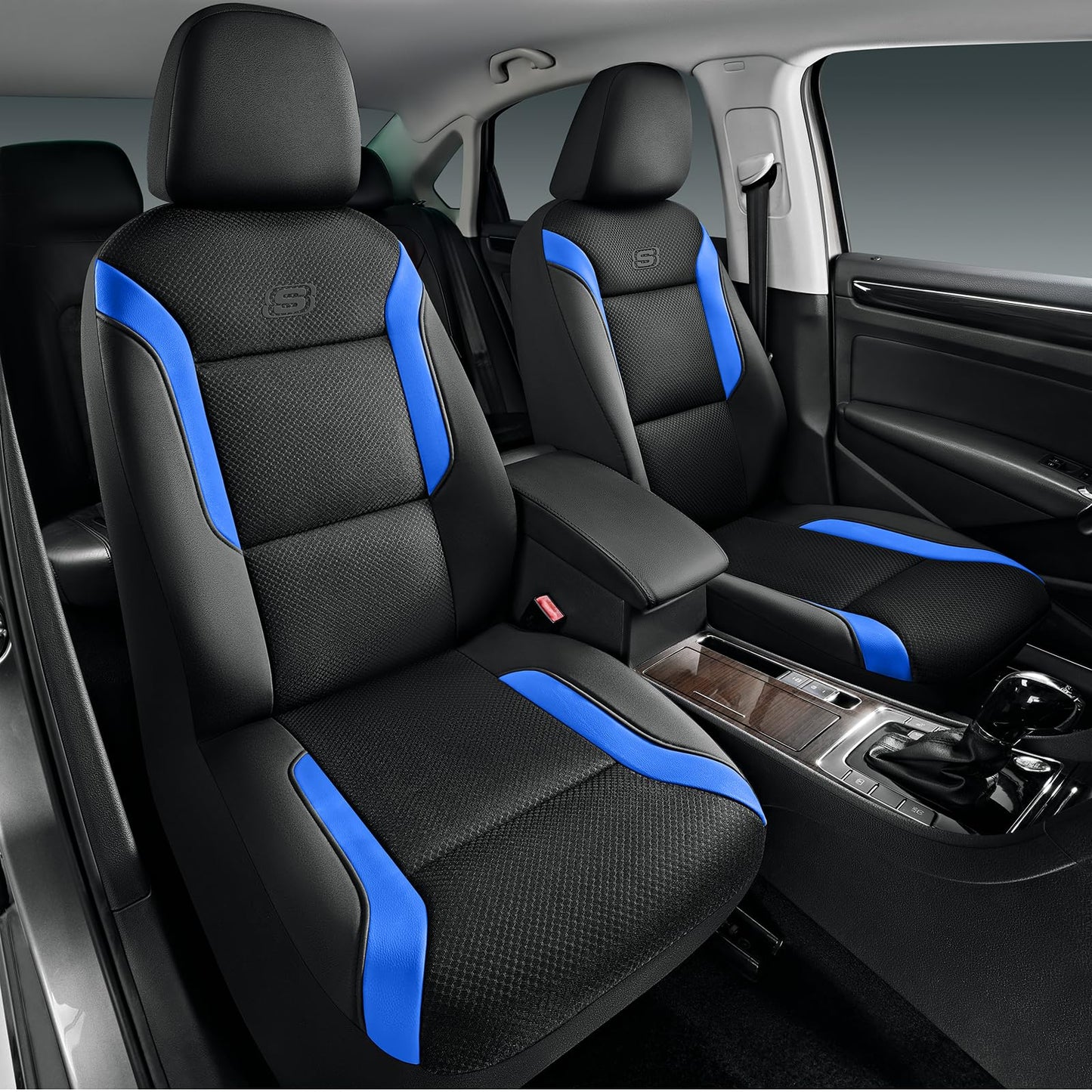 Skechers Memory Foam™ - Fundas de asiento de coche de piel asiento delantero, compatible con airbag, comodidad y protección automotriz para la mayoría de vehículos, azul