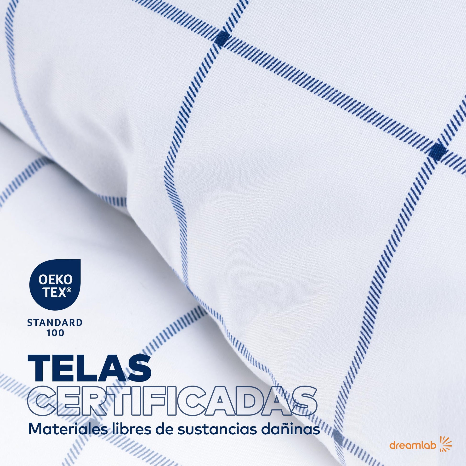 Edredón Dreamlab Cuadros Blanco Azul Hipoalergénico para Toda Estación King Size