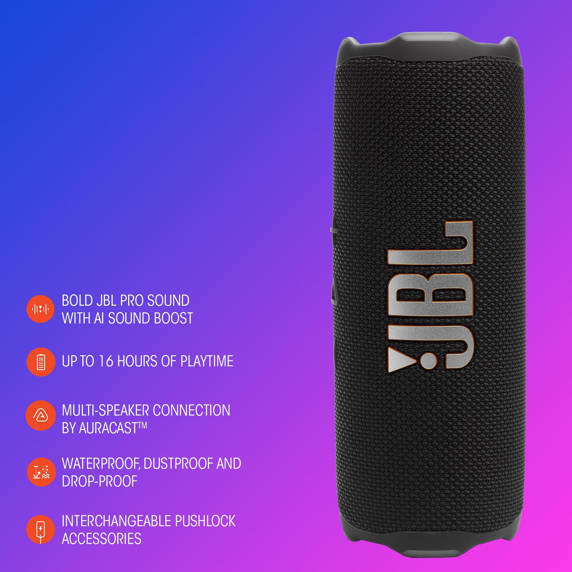 JBL Flip 7 Bocina Portátil Bluetooth, Batería Integrada, Resistente al Agua - Rojo