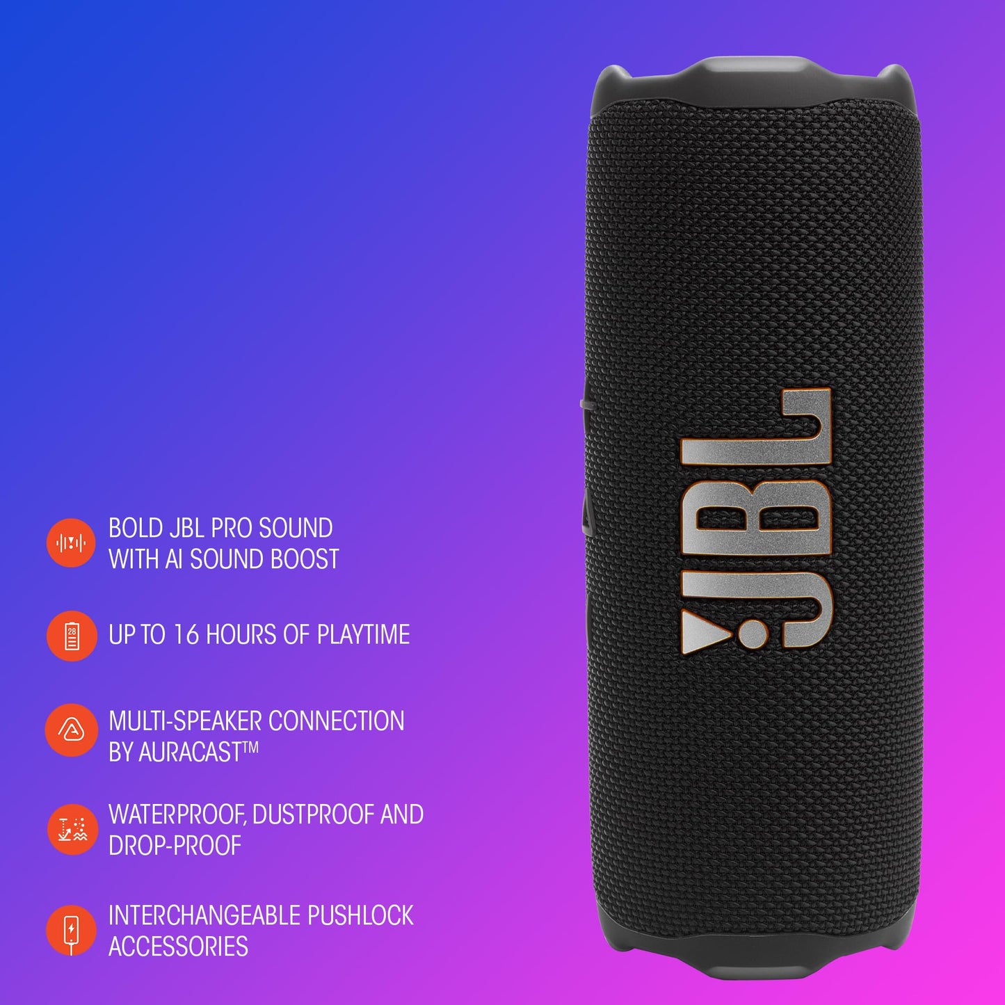 JBL Flip 7 Bocina Portátil Bluetooth, Batería Integrada, Resistente al Agua - Morado