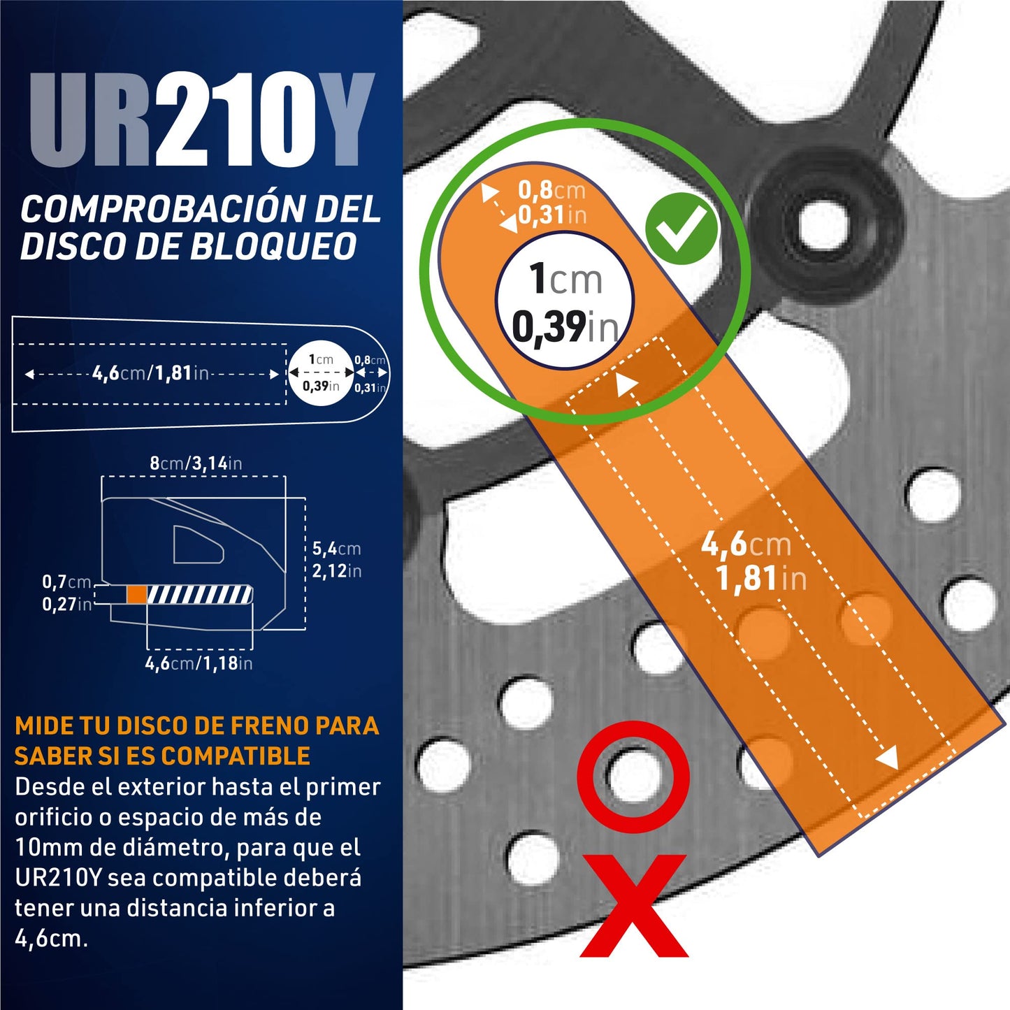 Candado para Moto Urban UR210Y Amarillo con Doble Cierre y Homologación Classe SRA