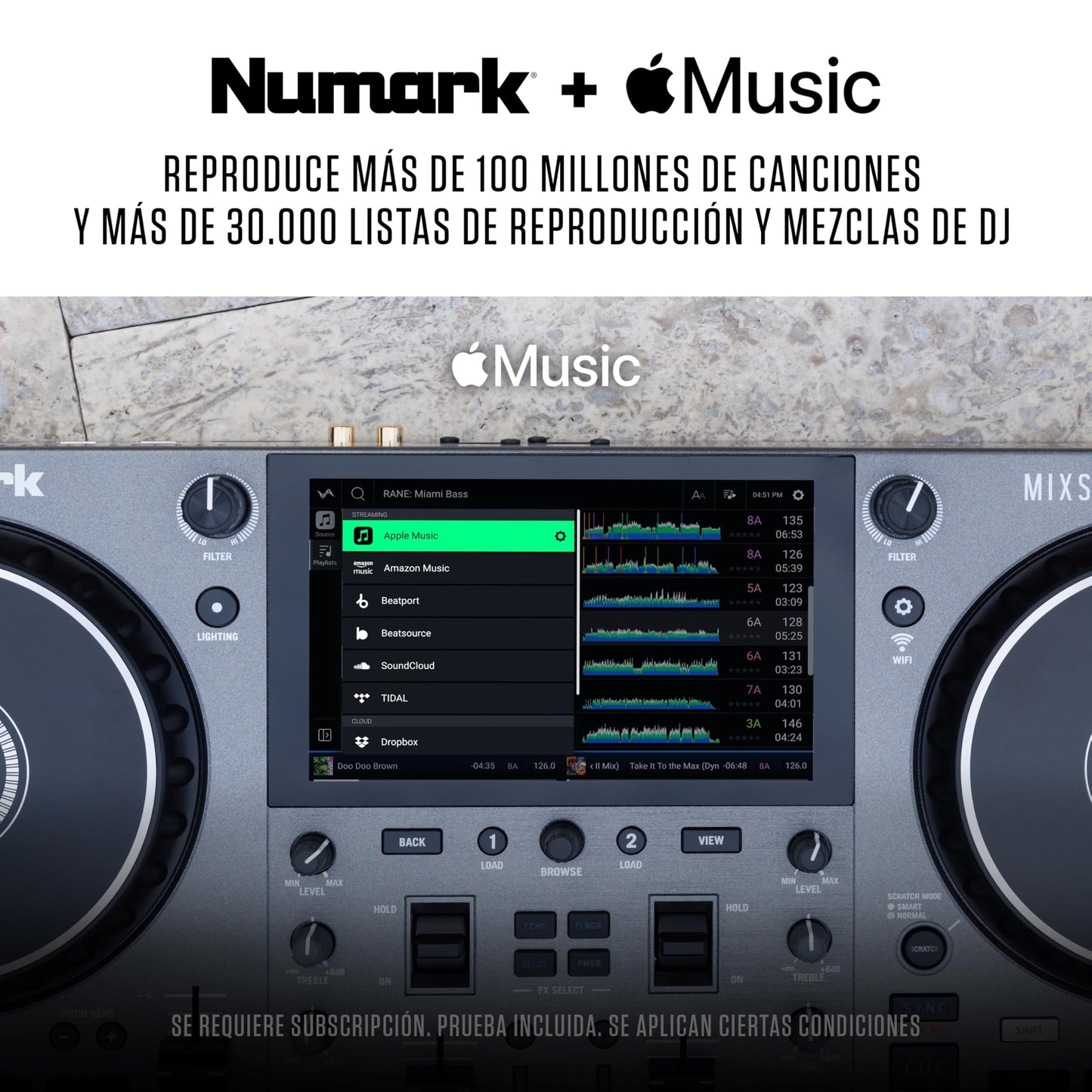 Controlador DJ Numark Mixstream Pro Go portátil con batería y pantalla táctil