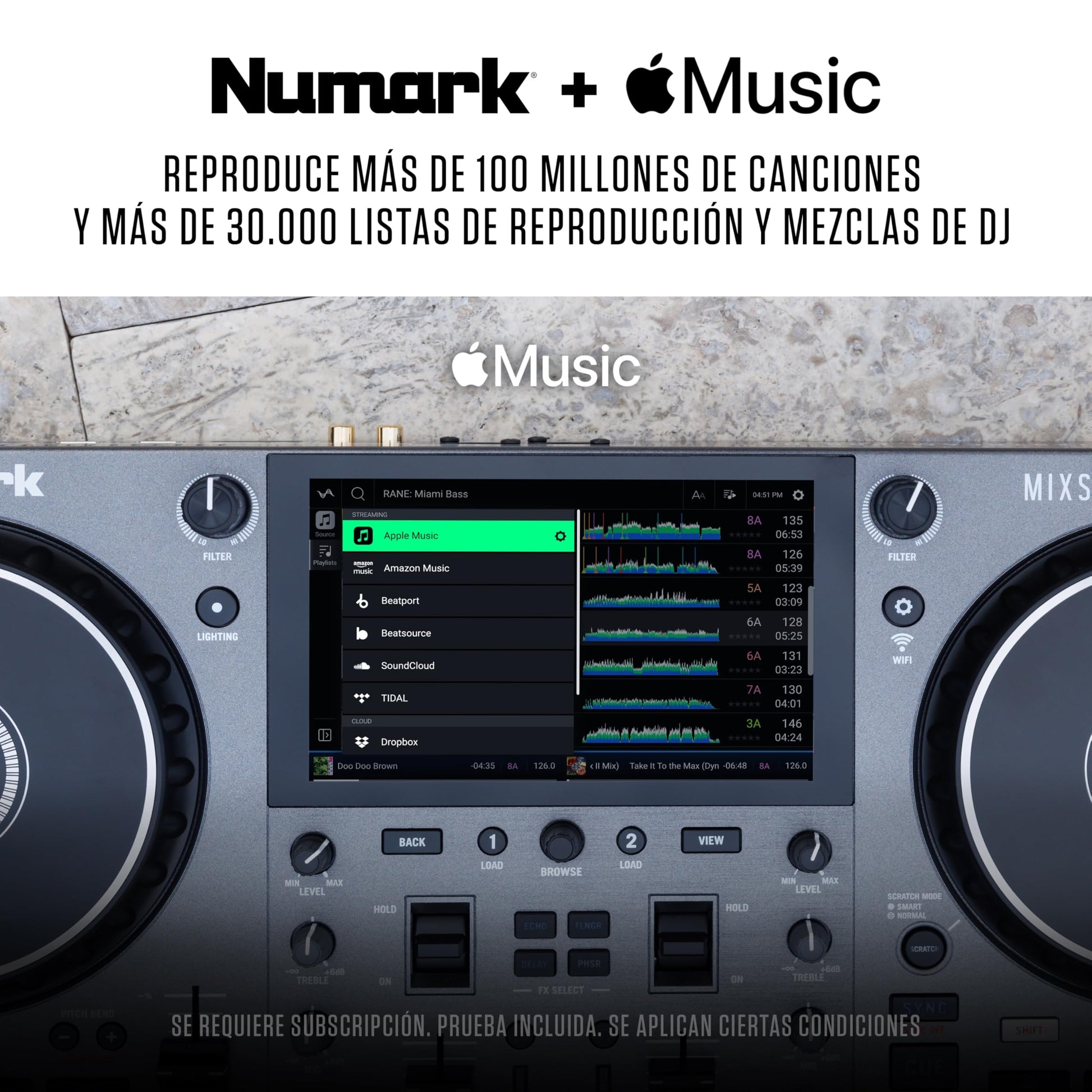 Controlador DJ Numark Mixstream Pro Go portátil con batería y pantalla táctil