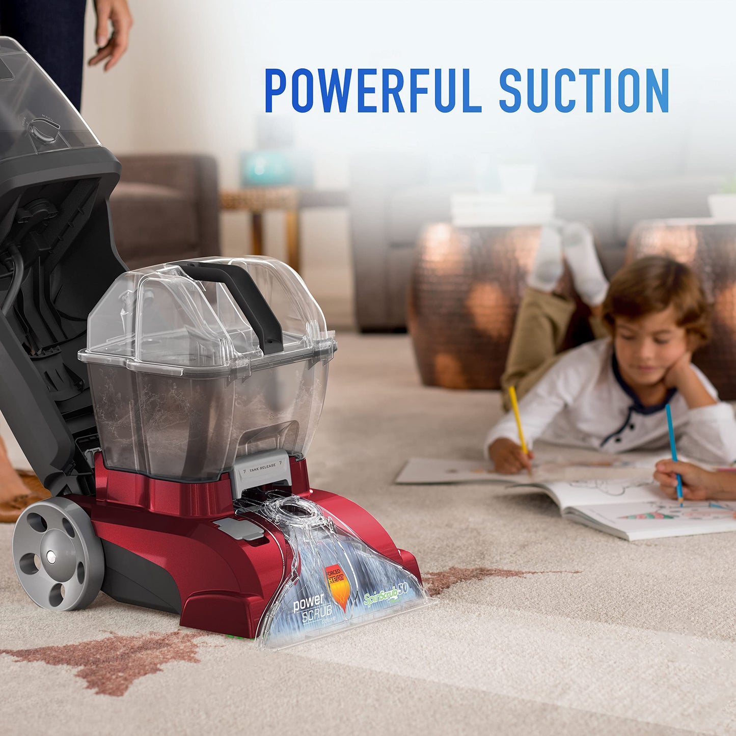 Hoover PowerScrub Deluxe - Máquina limpiadora vertical de alfombras, máquina ligera de limpieza profunda con alfombrilla de almacenamiento, combina con solución limpiadora de alfombras Hoover