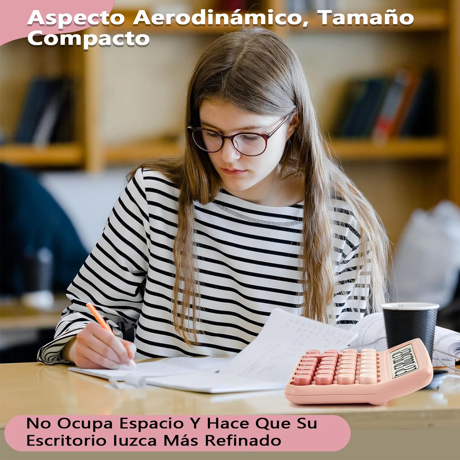 Calculadora UWEHBD Rosa con Pantalla LCD Extra Grande y 12 Dígitos para Oficina y Escuela