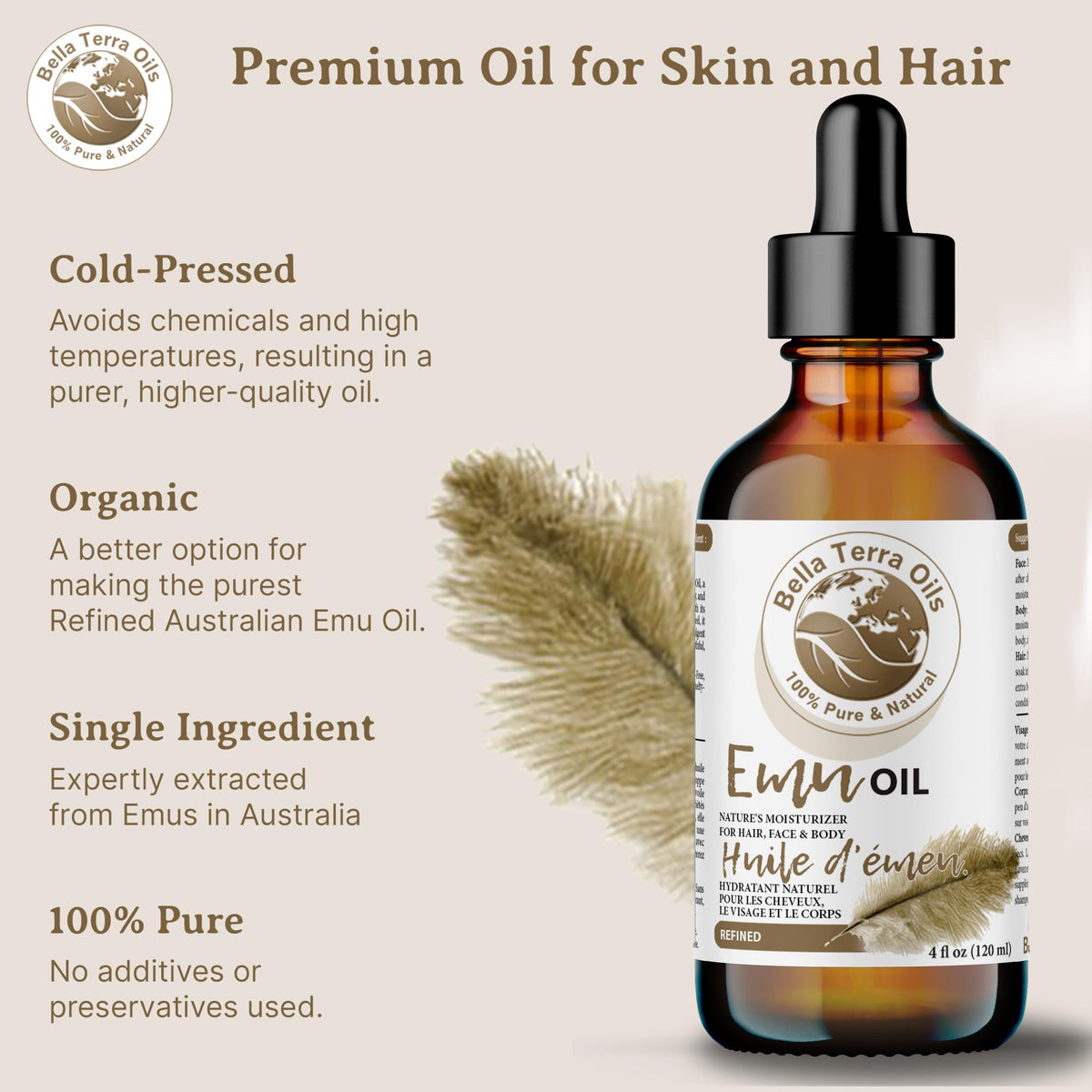 NEW Emu Oil. 8oz. Australian. Fully Refined. Organic. 100% Pure. Hair Growth Oil. Hexane-free. Reduces Inflammation. Prevents Hair Loss. Natural Moisturizer. For Hair, Skin, Nails, Stretch Marks.