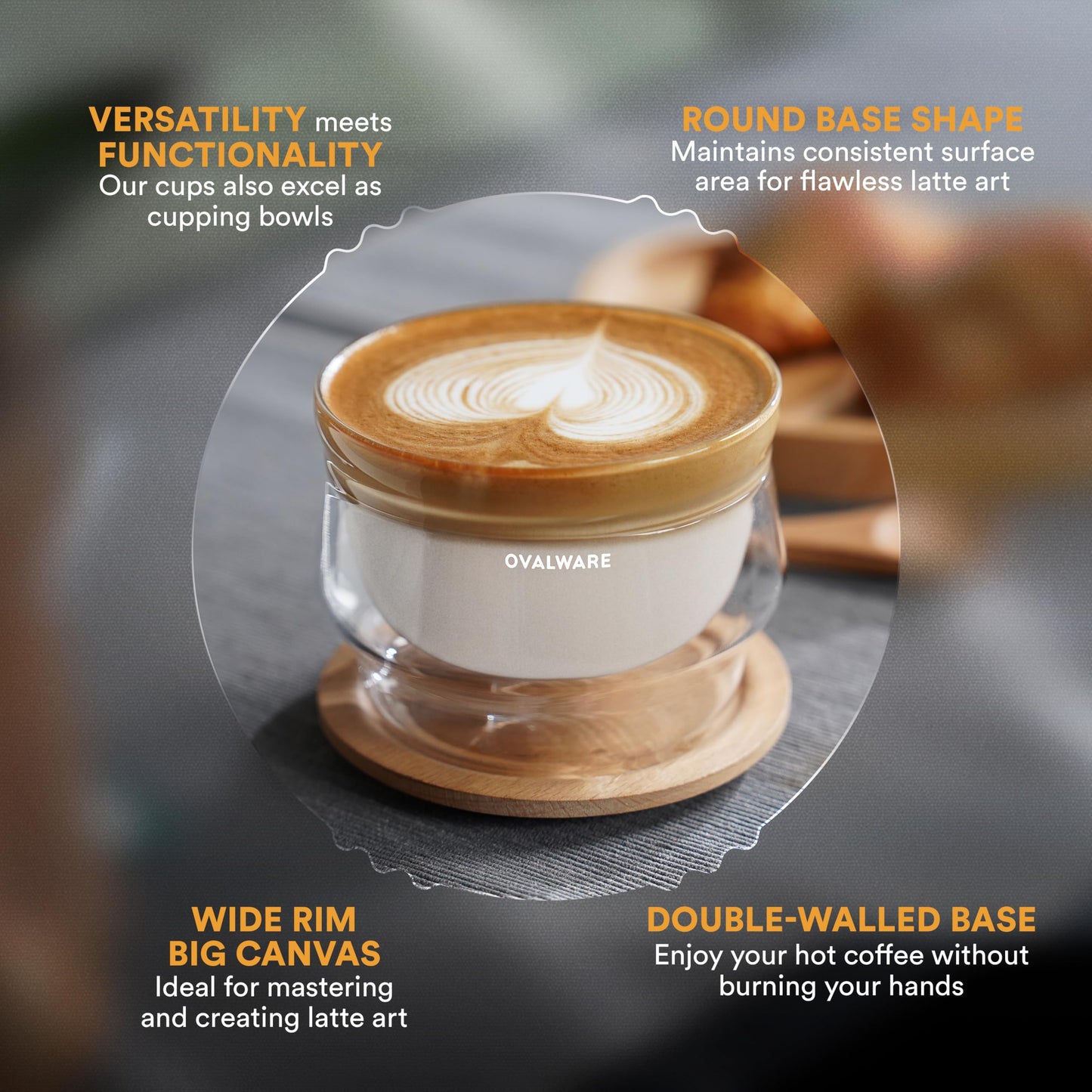 Juego de Vasos de Café ovalware Blanco con Doble Pared de 8.5 Onzas para Bebidas Frías y Calientes