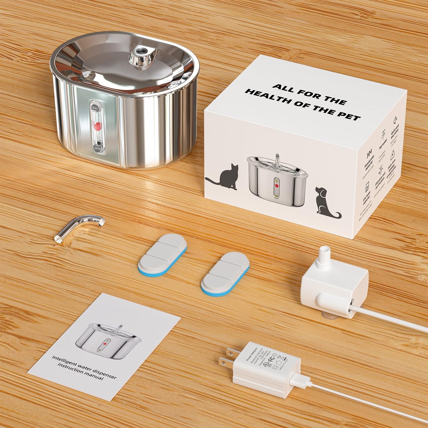 Fuente de Agua para Mascotas Joric Acero Inoxidable Dispensador Automático 2.5 l Super Silencioso para Gatos