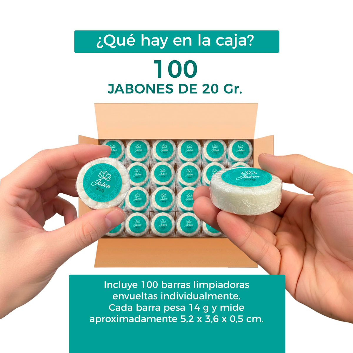 Caja de Jabón Corporal de 20g Con 100 Piezas, Mini Jabones Redondos Relajantes, Ideal Para Hoteles, Airbnb, Posadas, Hospitales, Spa, Jabon de Baño, Jabón Corporal Ecospa (Té Verde)