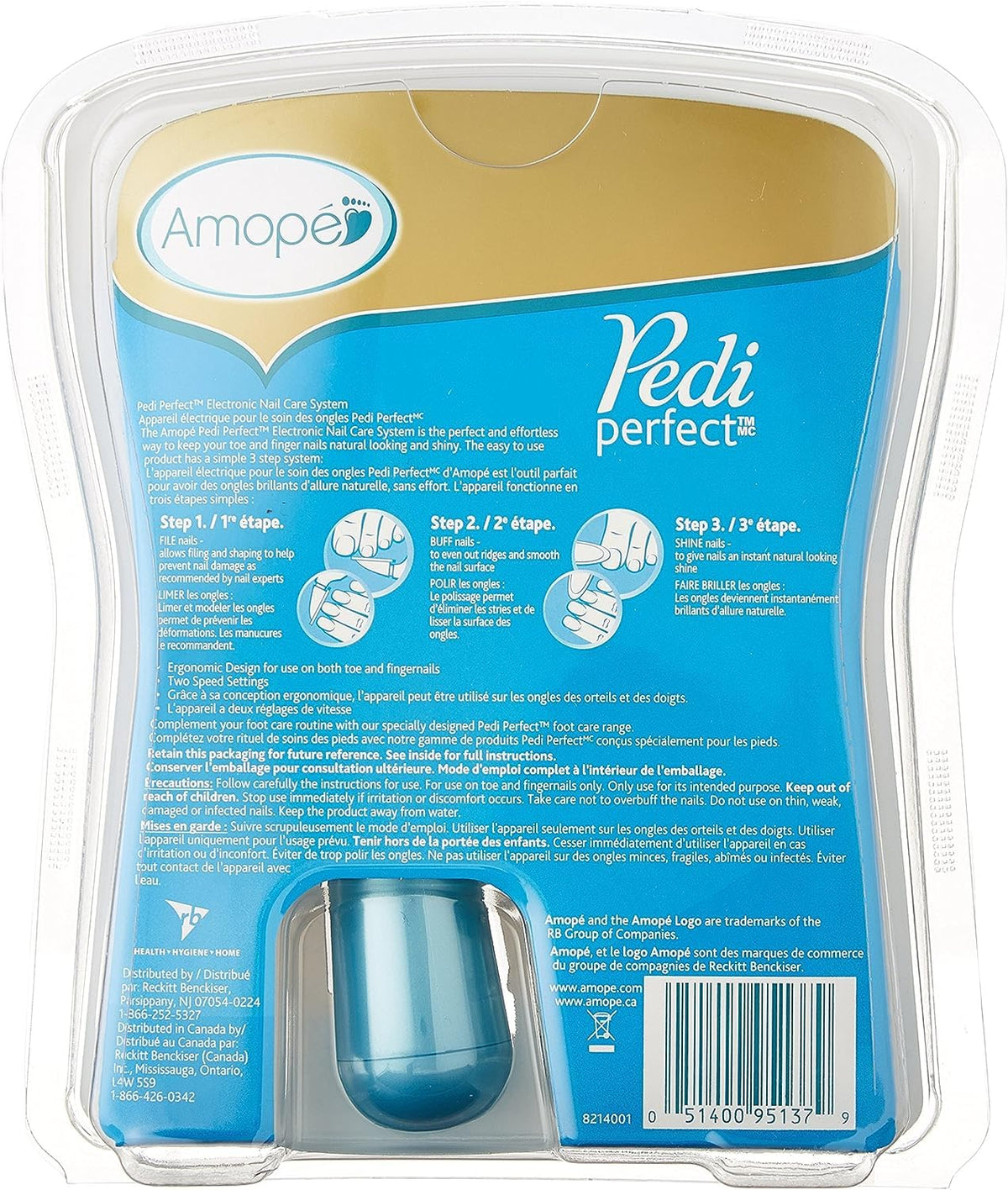 Amopé Pedi - Lima de uñas electrónica perfecta con aceite de uñas, muestra 1 ea