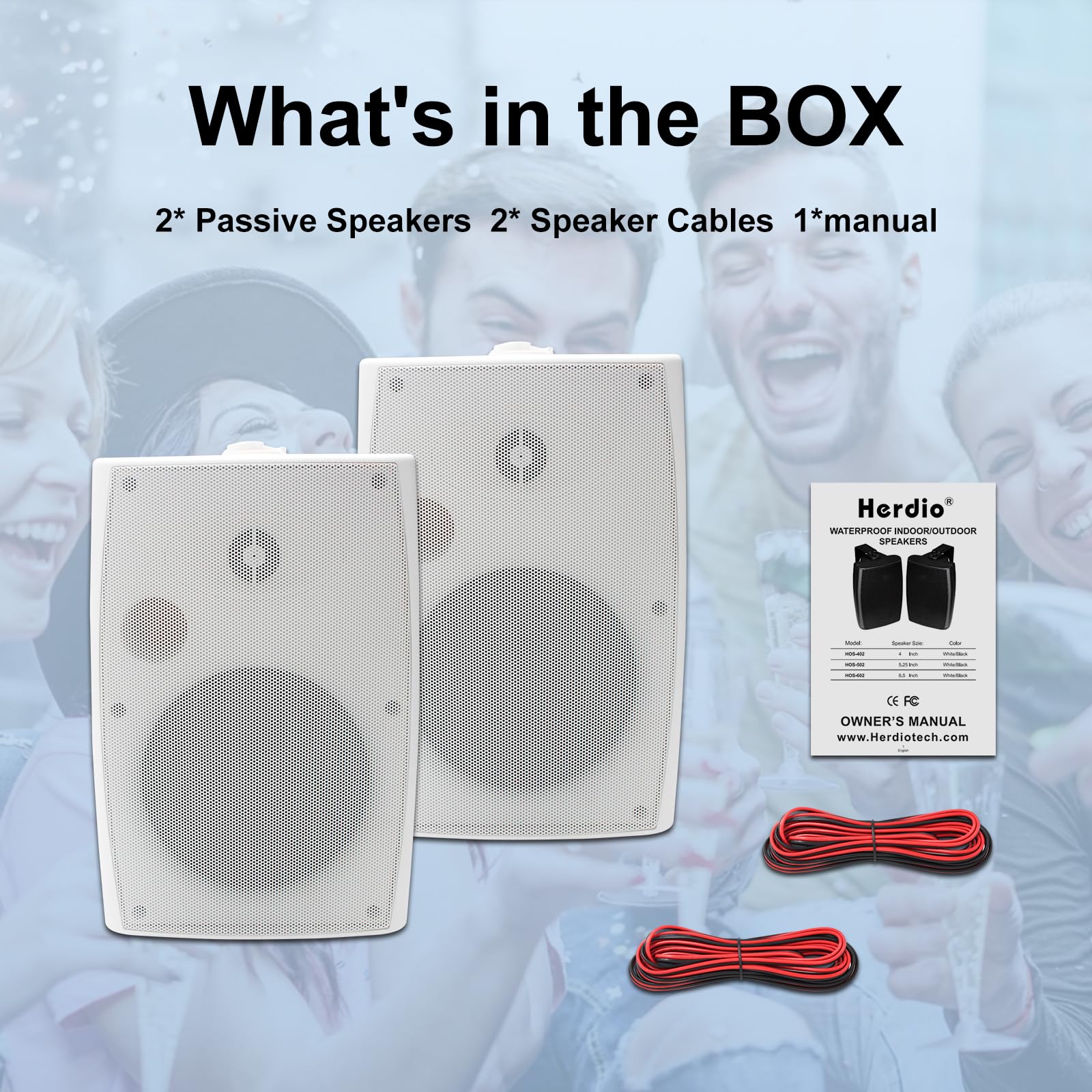 Herdio 6,5 Pulgadas Bocinas para Exterior, 400W Altavoces para Exteriores, Impermeable, Amplia Cobertura De Sonido Estéreo, para Patio, Terraza, Patio Trasero (Blanco)