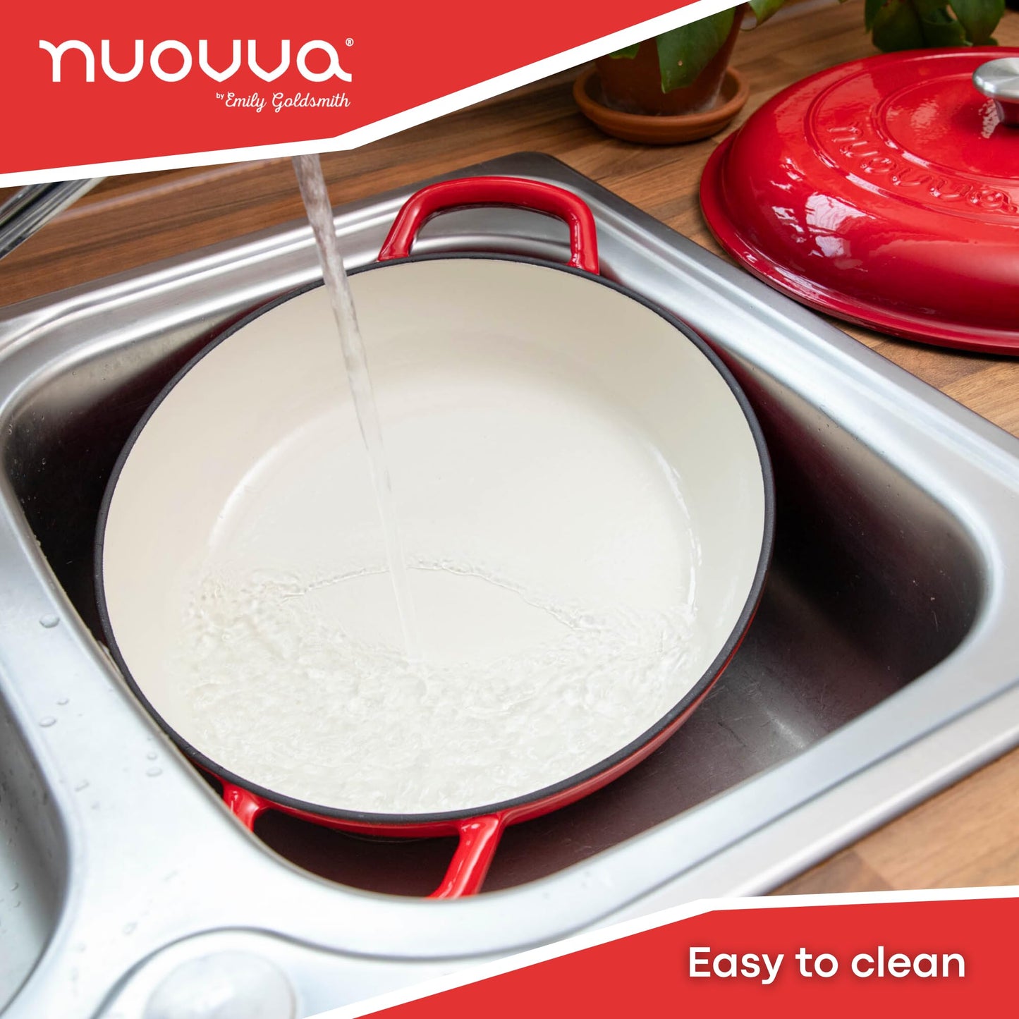 Nuovva - Cacerola de hierro fundido poco profunda con tapa, olla antiadherente para horno holandés, apta para horno hasta 500 °F - Utensilios de cocina resistente a prueba de horno - Olla esmaltada -