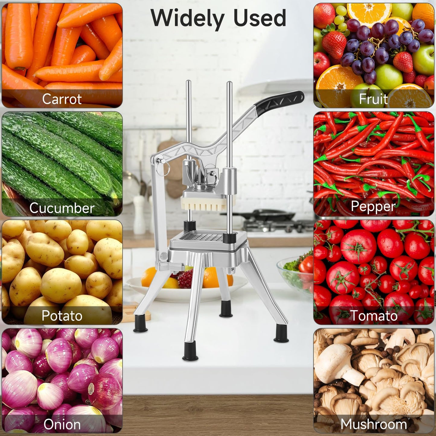 DEPFALL - Picador comercial de verduras, cortador de freír francés de acero inoxidable, cortador de patatas resistente para rebanador de frutas para restaurante, hogar, cocina (1/2 pulgadas + 3/8