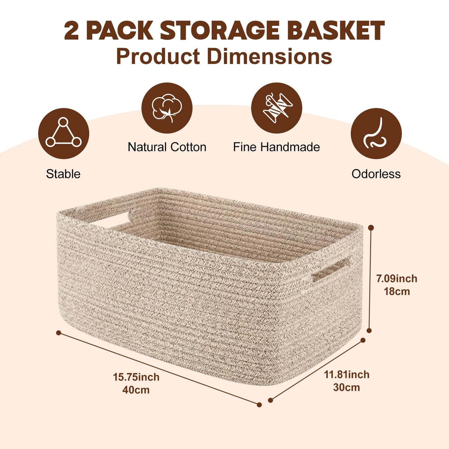 OIAHOMY - Cesta de almacenamiento para estantes, cubos de clóset, cestas de almacenamiento para ropa, manta, toallas, guardería, caja de cestas de juguetes, cesta de cuerda tejida, 15.75 x 11.81 x