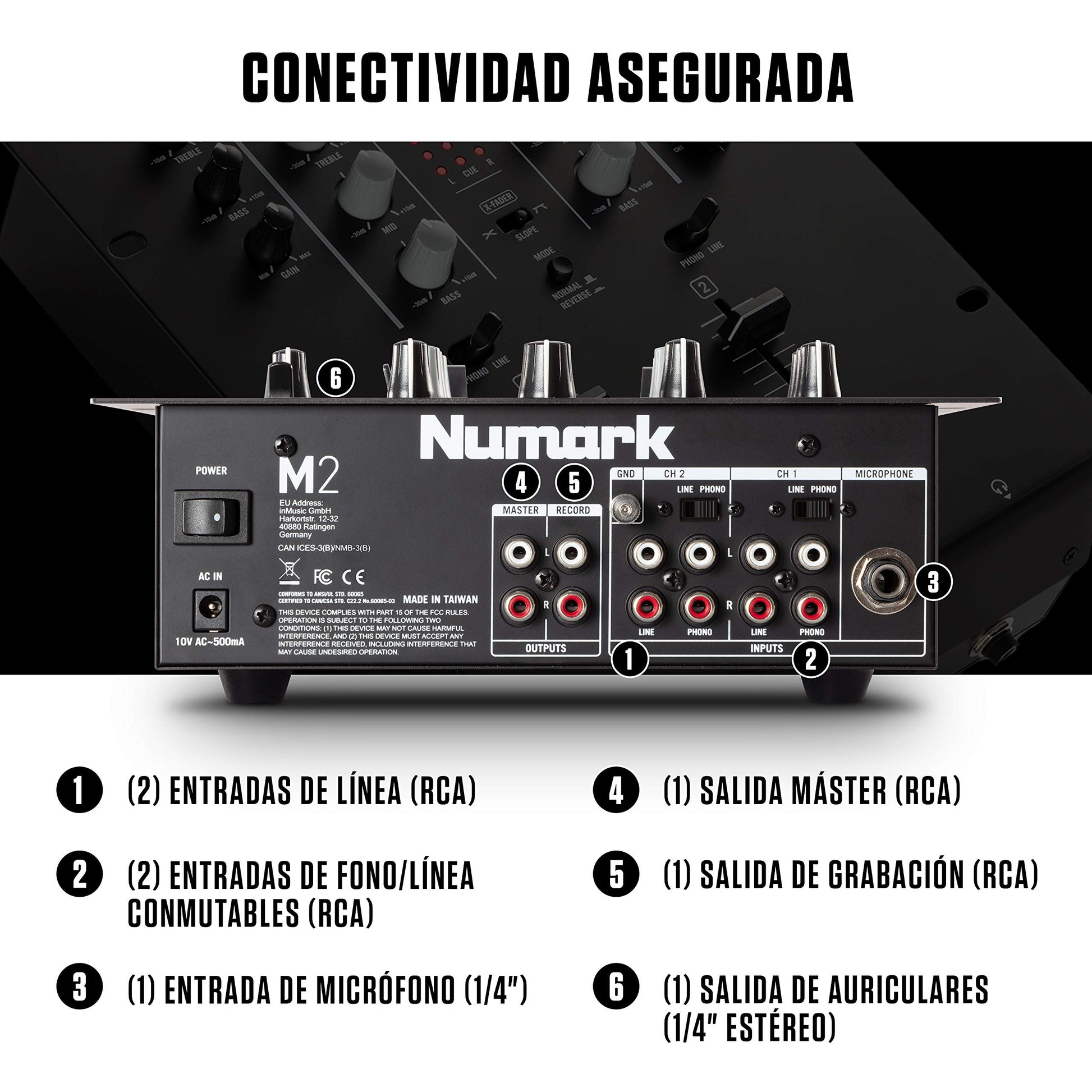 Mezclador de DJ Numark M2 Negro con Crossfader Reemplazable y EQ 3 Bandas