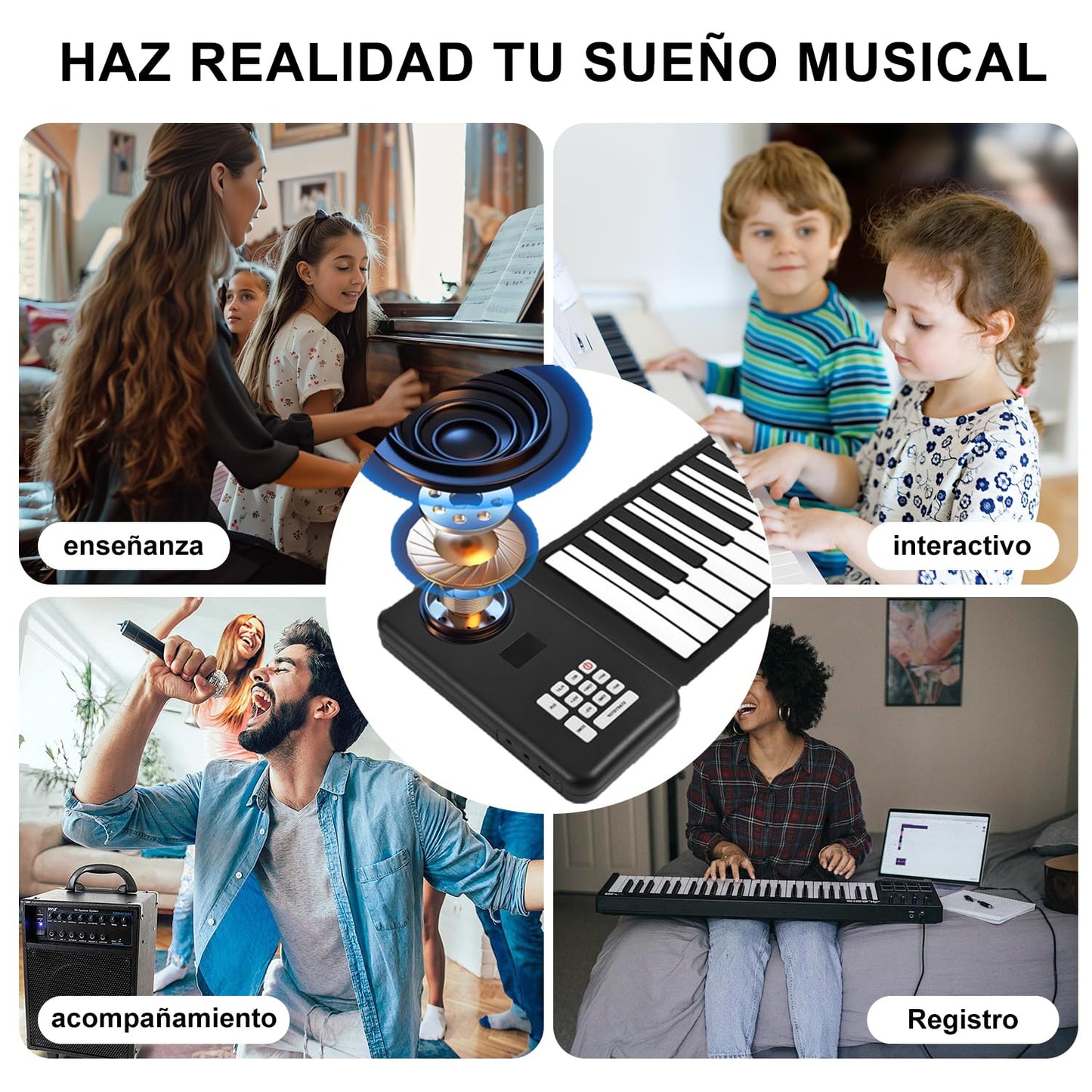 Teclado de Piano Enrollable de Silicona Plegable con 88 Teclas y Altavoz Incorporado para Niños y Adultos Principiantes