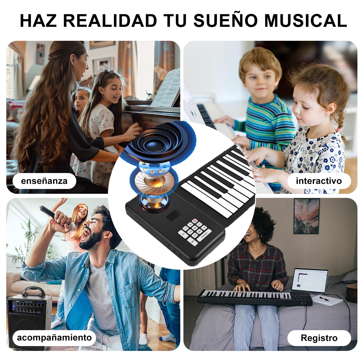 Teclado de Piano Enrollable de Silicona Plegable con 88 Teclas y Altavoz Incorporado para Niños y Adultos Principiantes