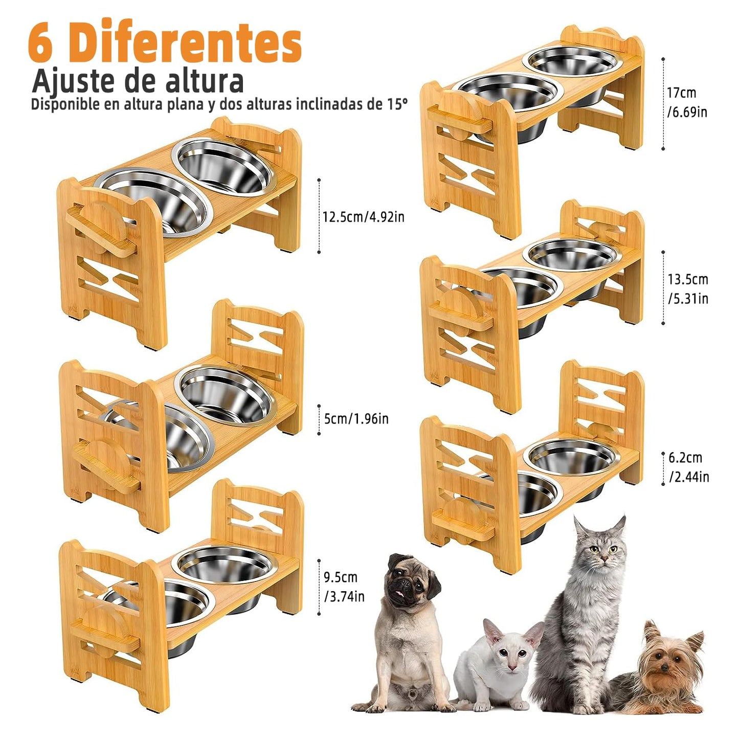 Cuencos Elevados PKDEF Ajustables en Altura y Ángulo con Alfombrilla Antideslizante para Perros Pequeños y Medianos, Mascotas