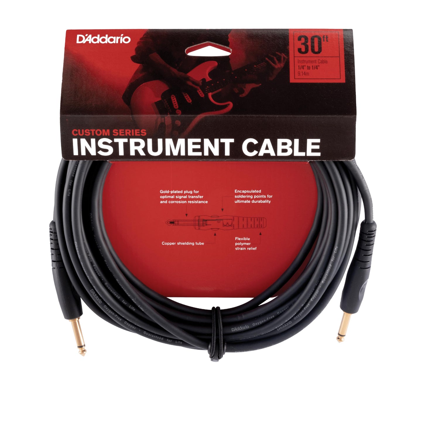 Cable de guitarra D'Addario Custom Series, cable de instrumento con conectores de 1/4", mono, extremo recto, 9 metros