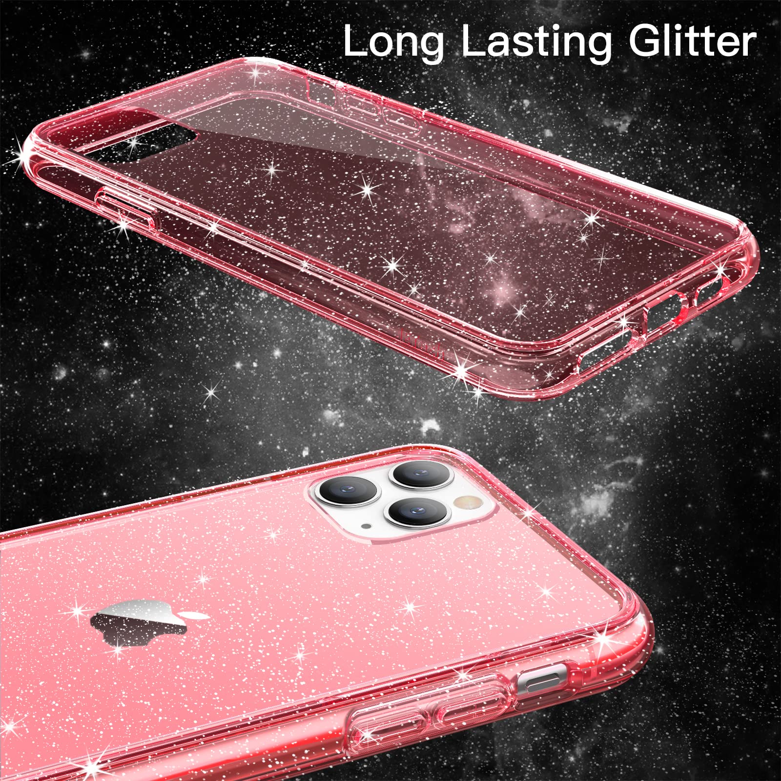 JETech Funda Glitter para iPhone 11 Pro, 5,8 Pulgadas, Carcasa Teléfono Bumper Antigolpes Bling Sparkle, Cute Brillante para Niñas y Mujeres (Rojo)
