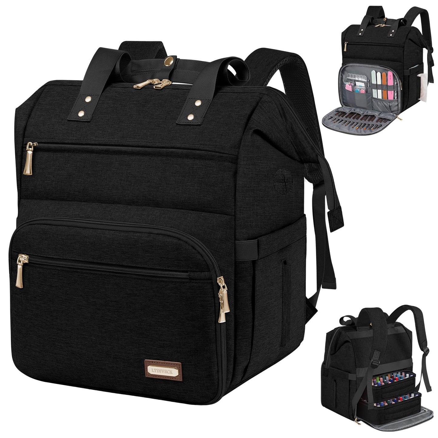 LTINVECK - Funda organizadora de esmalte de uñas con capacidad para 70 botellas (15 ml/0.5 fl.oz), Negro, Large