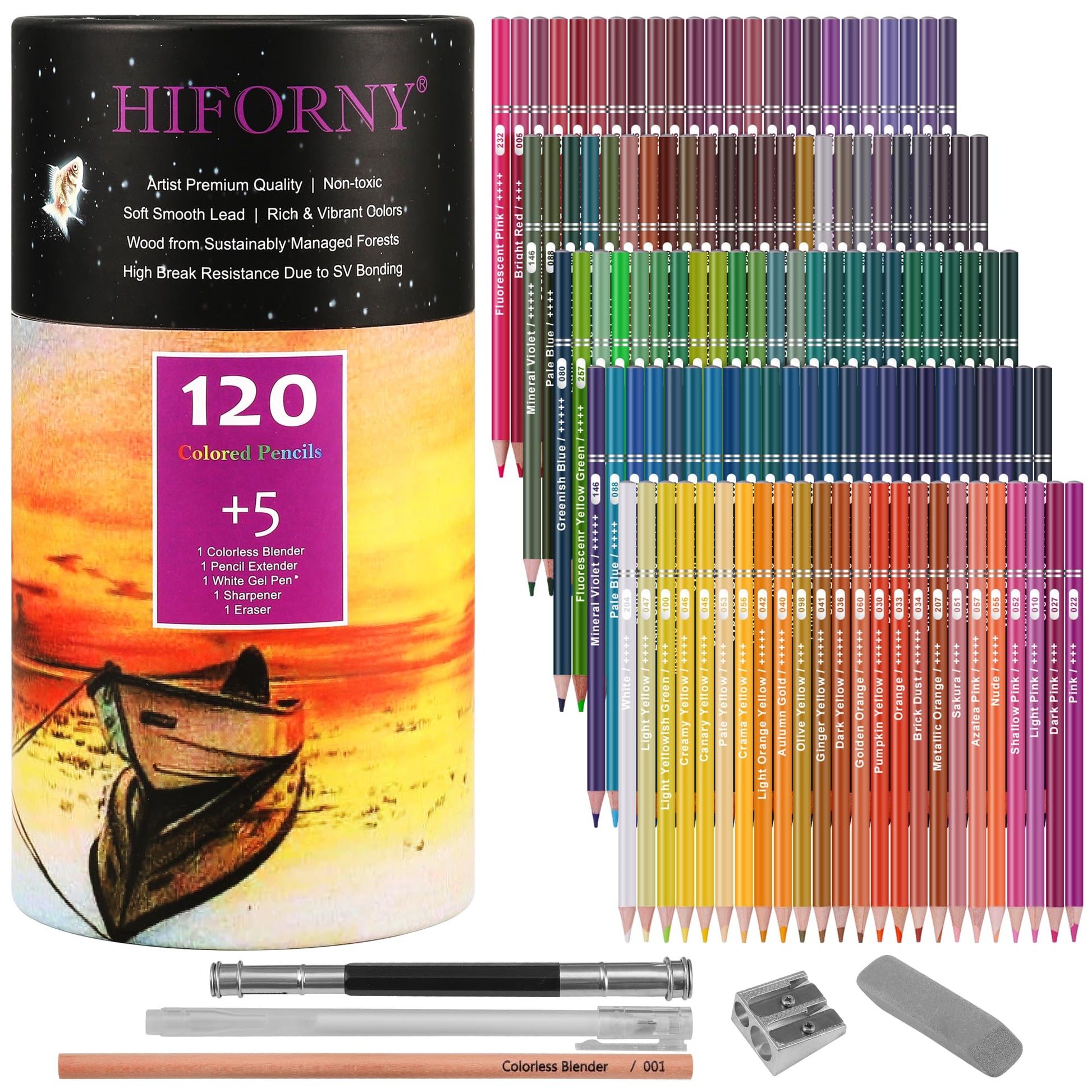 HIFORNY - Juego de 125 Lápices de Colores para Colorear Adultos, 120 Lápices de Colores Con Extras, Núcleo Suave de Artistas, Lápices de Dibujo, Suministros de Arte para Adultos