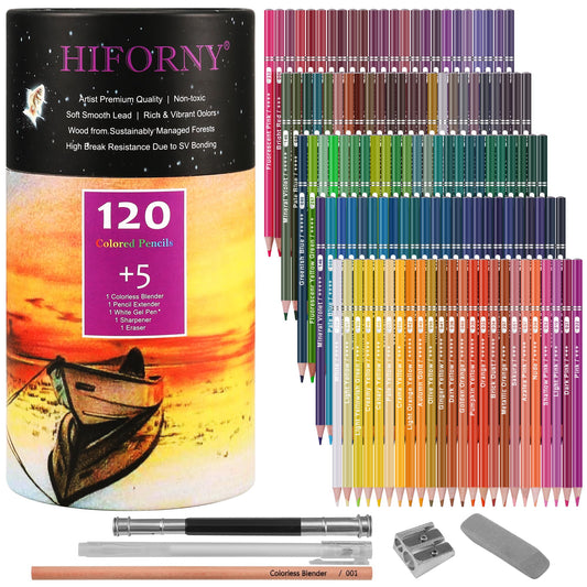 HIFORNY - Juego de 125 Lápices de Colores para Colorear Adultos, 120 Lápices de Colores Con Extras, Núcleo Suave de Artistas, Lápices de Dibujo, Suministros de Arte para Adultos