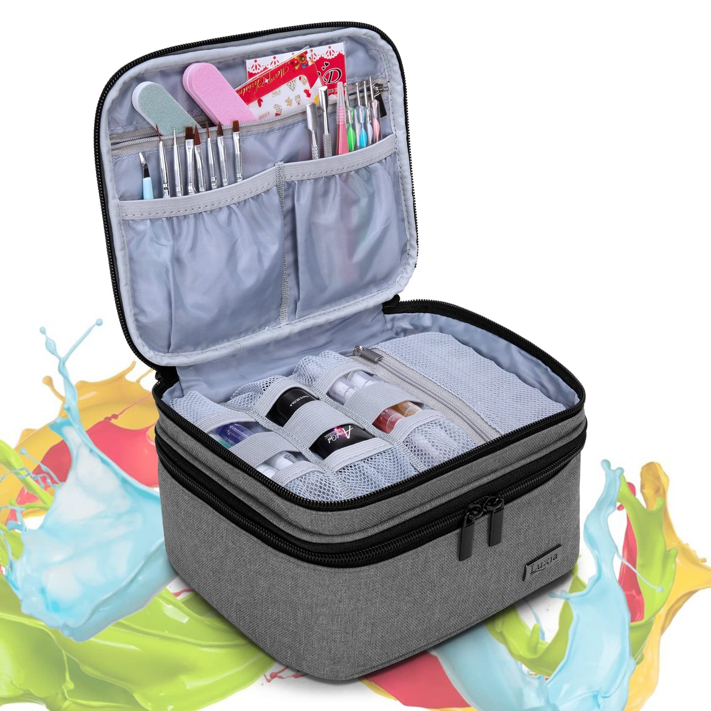 (Version 1: Hold 20 Bottles(15ml), Gray) - Luxja Nail Polish Carrying Case - Holds 20 Bottles (15ml - 0.5 fl.oz) or 30 Bottles (7ml - 0.27 fl.oz), Portable Organiser Bag for Nail Polish and Manicure Set, Grey