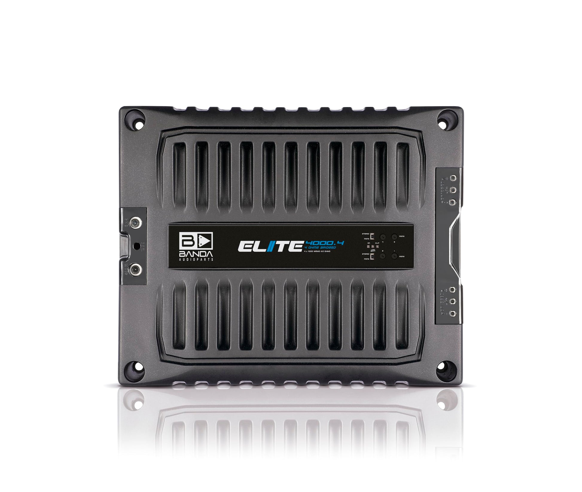 BANDA Audioparts ELITE4000.42OHMS 4 canales 1000 vatios máximo @ 2 ohmios amplificador de audio para coche con filtro de paso alto y filtro de paso bajo, negro - 4000.42OHM