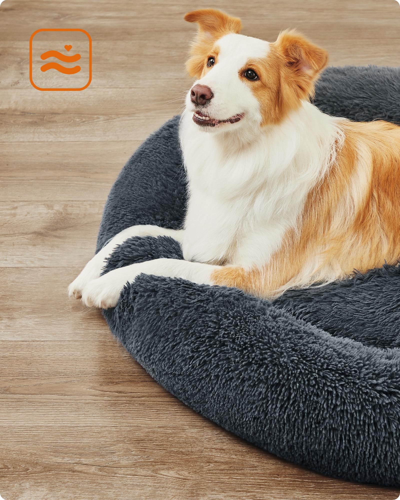 Feandrea Cama de Perros, Cama para Mascotas, Diámetro de 100 cm, Cojín Central Extraíble y Lavable, Alfombra de Felpa, Gris Oscuro MPGW042G02
