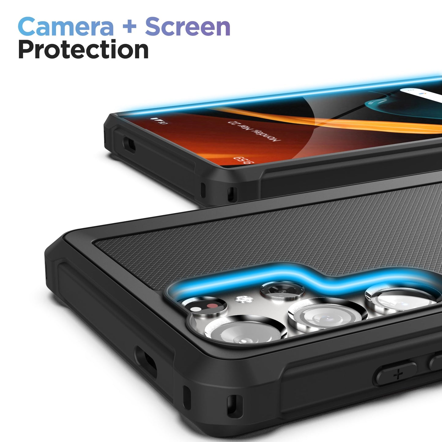Funda con cinturón Falcon Encased diseñada para Samsung Galaxy S24 Ultra - Funda protectora con protector de visualización de vidrio templado (negro)