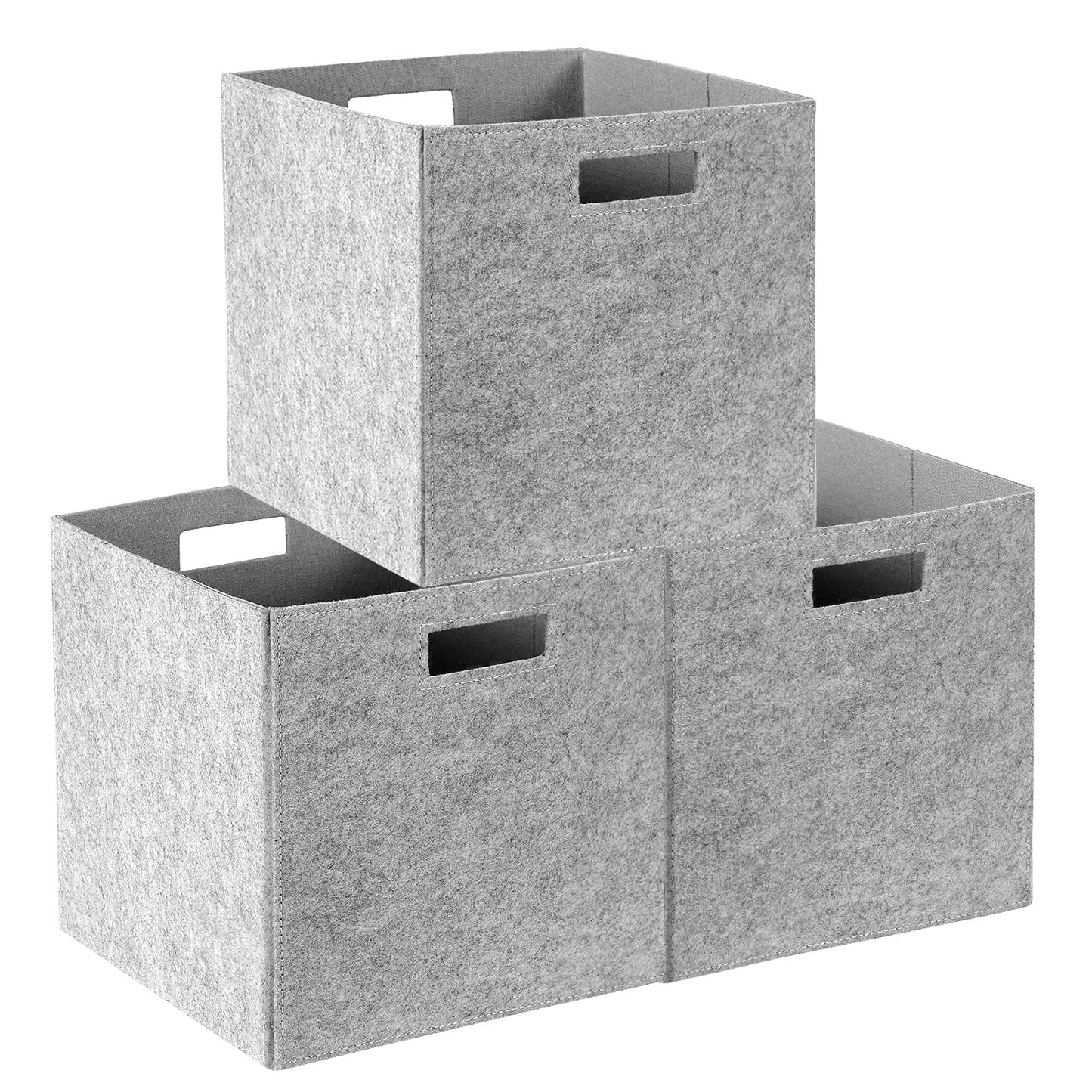 childishness ndup Felt Storage Cubes 12" x 12", 3 Packs, Collapsible Storage Bins with Dual Handles, Organizer Baskets for Home Bedroom, Nursery Closet Organizers (Light Grey)