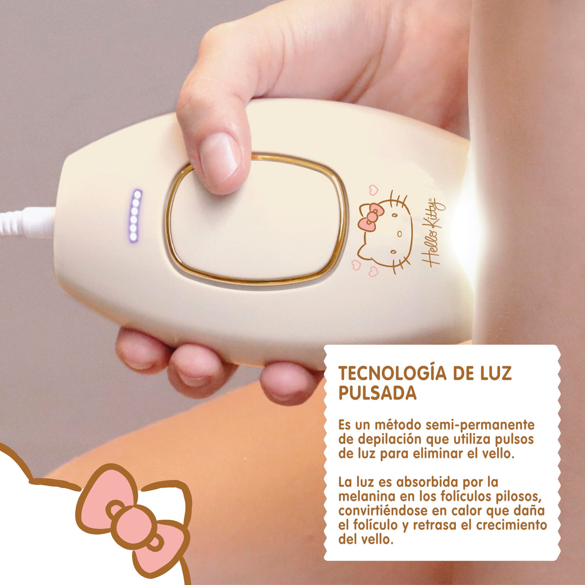 SANRIO Depiladora Profesional de Luz Pulsada Hello Kitty HK-IPL con 300,000 Disparos; Elimina Vello Facial, Corporal, Axilas, Piernas, Bikini y Brazos; Reducción Permanente, Uso en Casa, Unisex, Alternativa a Depiladora Láser Mujer.