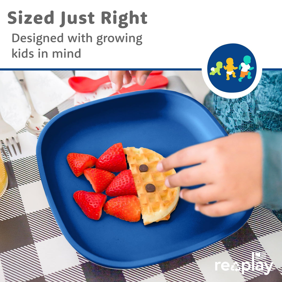 Re-Play - Platos para niños pequeños, 22 onzas, con paredes profundas y 1 tapa, aptos para lavaplatos y microondas, fabricado en Estados Unidos, juego de 3-7.37 x 1.25 pulgadas, color azul verdadero
