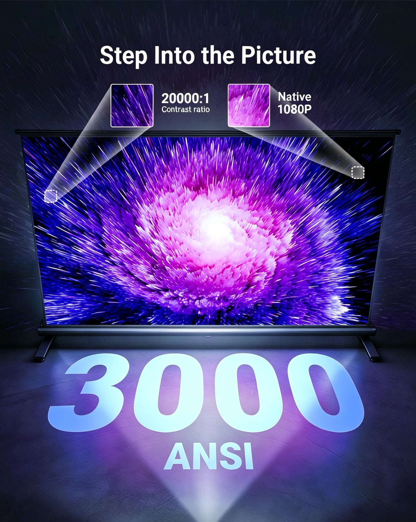 Proyector 4K [incluido con Google TV Stick], WiFi y Bluetooth, 3000 ANSI, Enfoque Automático y Tapa de Lente Automática, Proyector Portátil para Cine Interior y Exterior con Aplicaciones Integradas