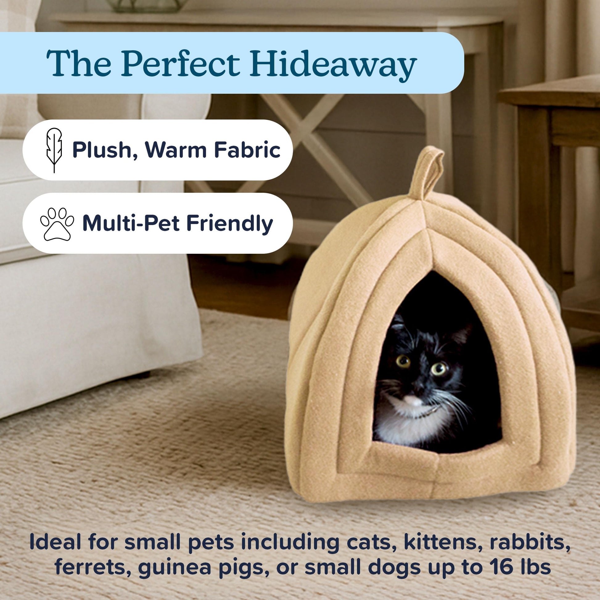 Petmaker Cat Pet Bed, Igloo, Soft Indoor Enclosed Covered Tent/House for Cats, Kittens and Small Pets with Removable Cushion Pad